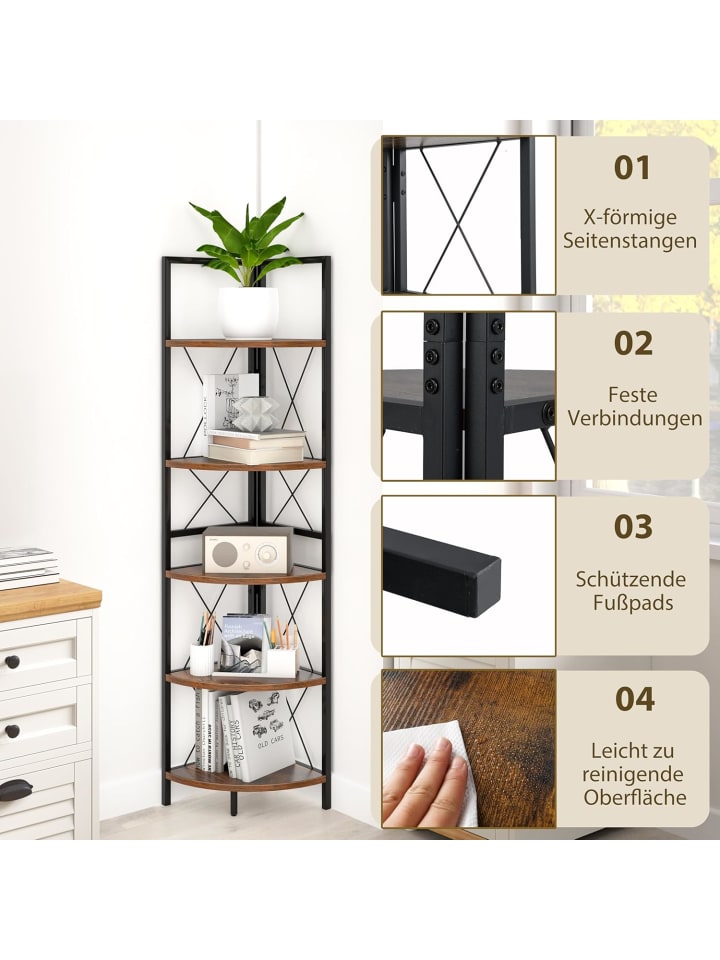 COSTWAY Eckregal mit 5 Ebenen 160 cm in Braun günstig kaufen onesize