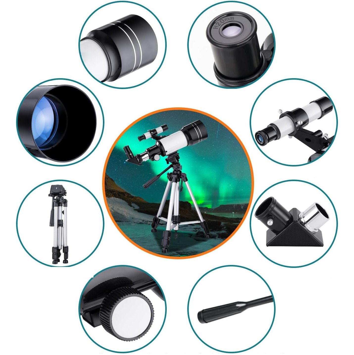 AKKEE Teleskop Teleskop Astronomie Teleskope für Kinder Erwachsene, 70 mm Blenden-Refraktor-Teleskope tragbares Reise-Teleskop