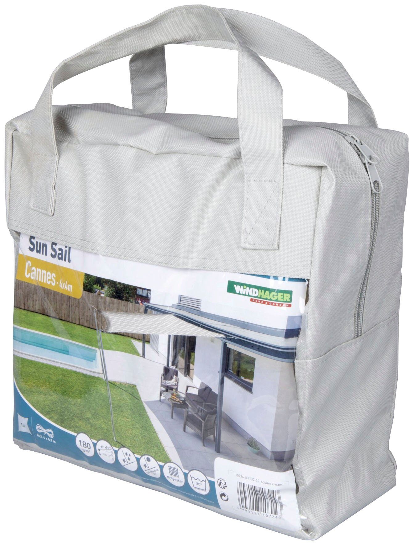 Windhager Sonnensegel Cannes Quadrat, 4x4m, grau