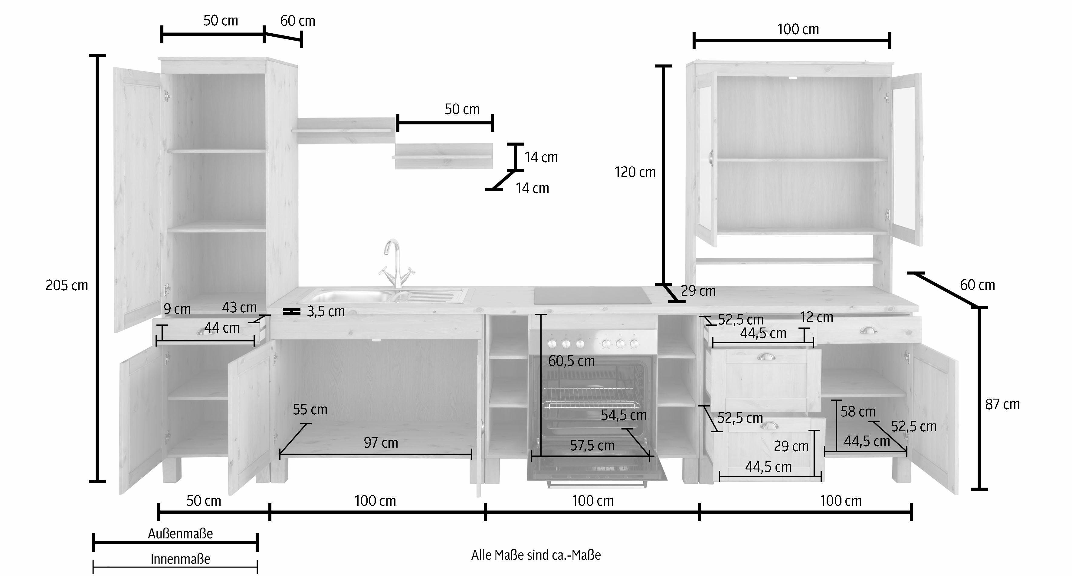 Home affaire Küchenzeile Oslo, Breite 350 cm, Arbeitsplatte 35mm stark, ohne E-Geräte