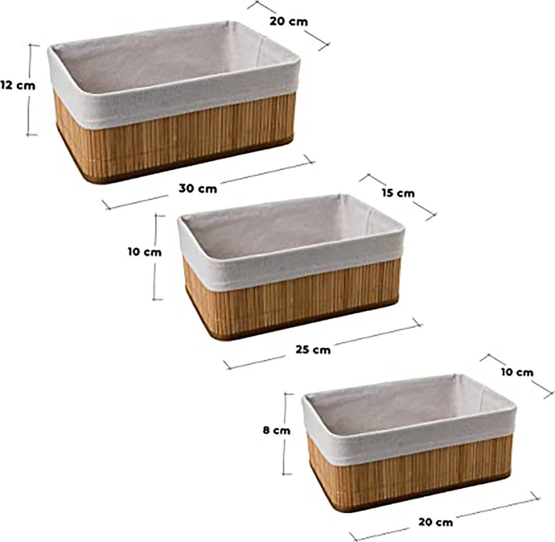 Centi Aufbewahrungskorb Körbe Aufbewahrung, Aufbewahrungskorb Bad, Körbchen Aufbewahrung (Spar Set, 3 St., 1xH8cm*L20cm*B15cm,1xH10cm*L25cm*B15cm, 1xH12cm*L30cm*B20cm), Verschiedene Größen: S, M und L, platzsparend ineinander stapelbar