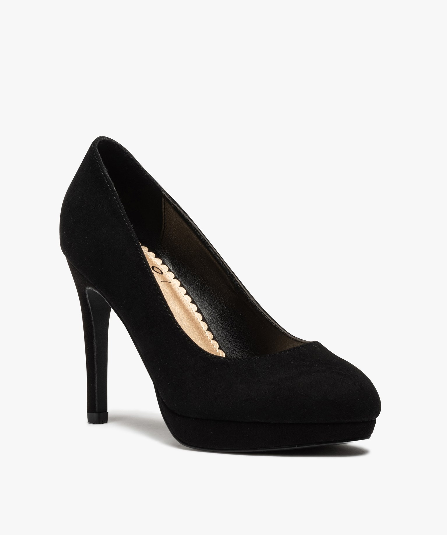Escarpins femme à talon aiguille unis dessus en suédine noir | GEMO
