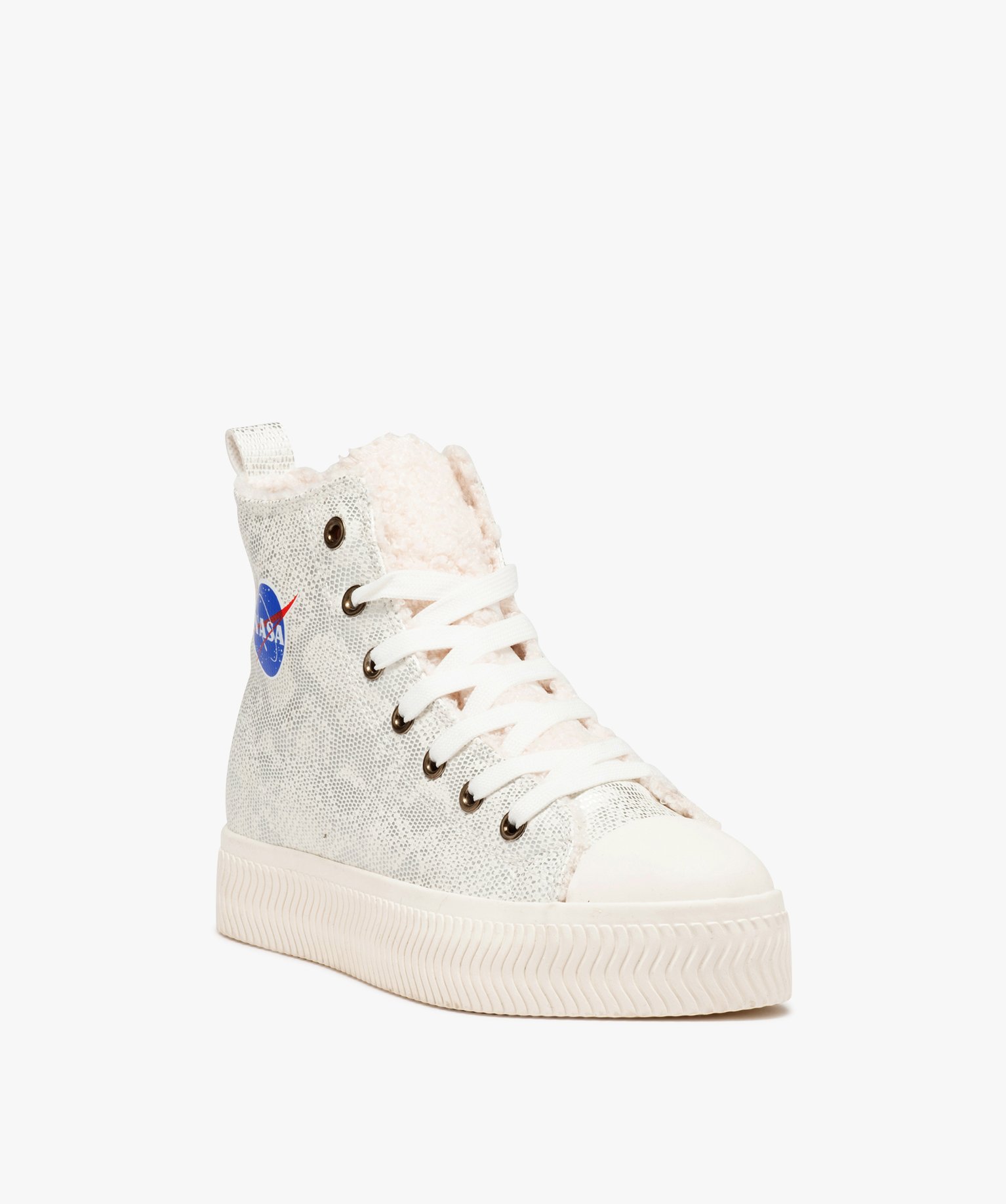 Baskets femme montantes à motifs fourrées Sherpa - Nasa argent | GEMO