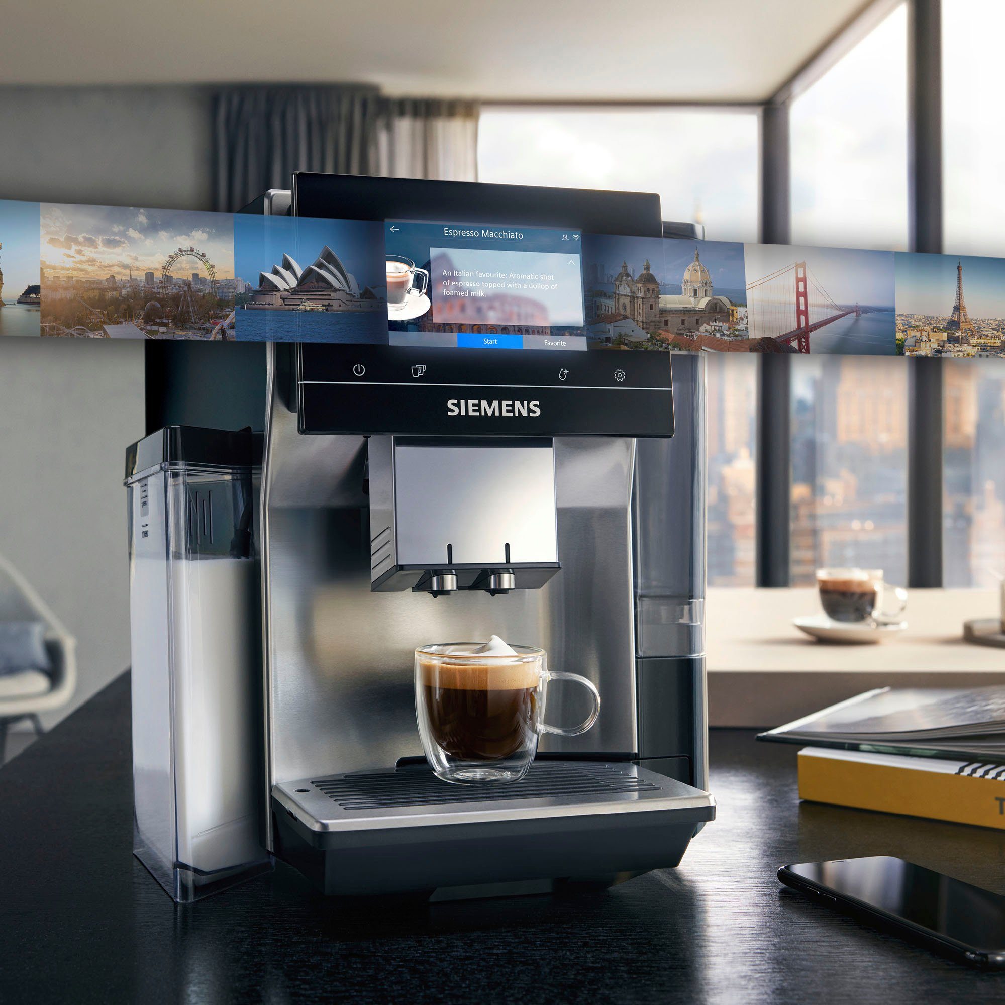 SIEMENS Kaffeevollautomat EQ.700 integral - TQ707D03, Full-Touch-Display, bis zu 30 individuelle Kaffee-Favoriten