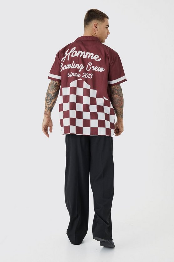 Kurzärmliges Oversize Bowling-Hemd mit Schachbrett-Print