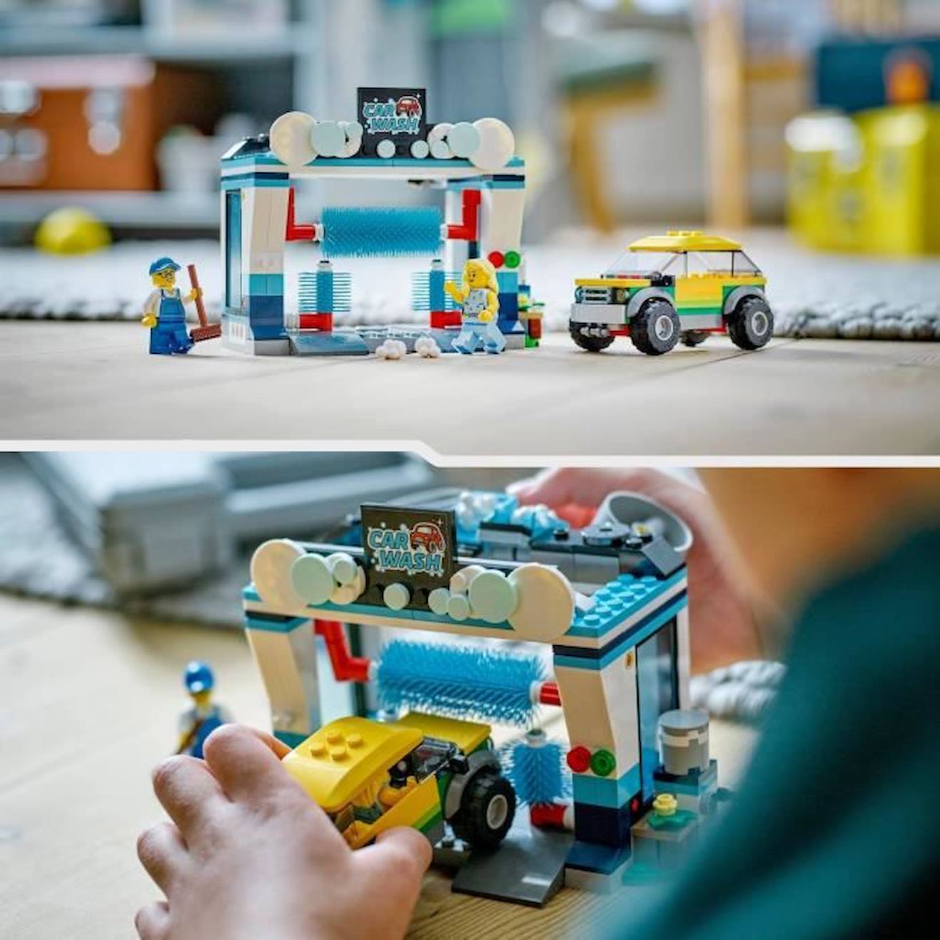 LEGO® City 60362 La Station de Lavage, Jouet pour Enfants Dès 6 Ans, avec Voiture et Minifigurines bleu
