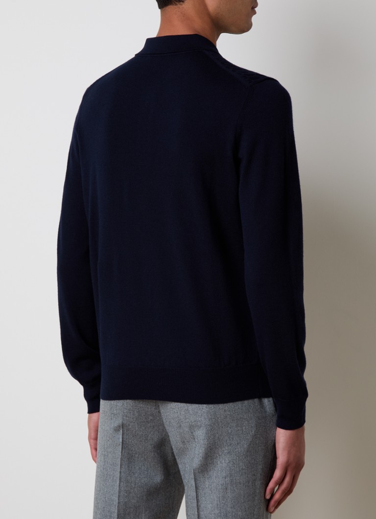 Corneliani Chunky knit virgin wool polo with texture and half zip