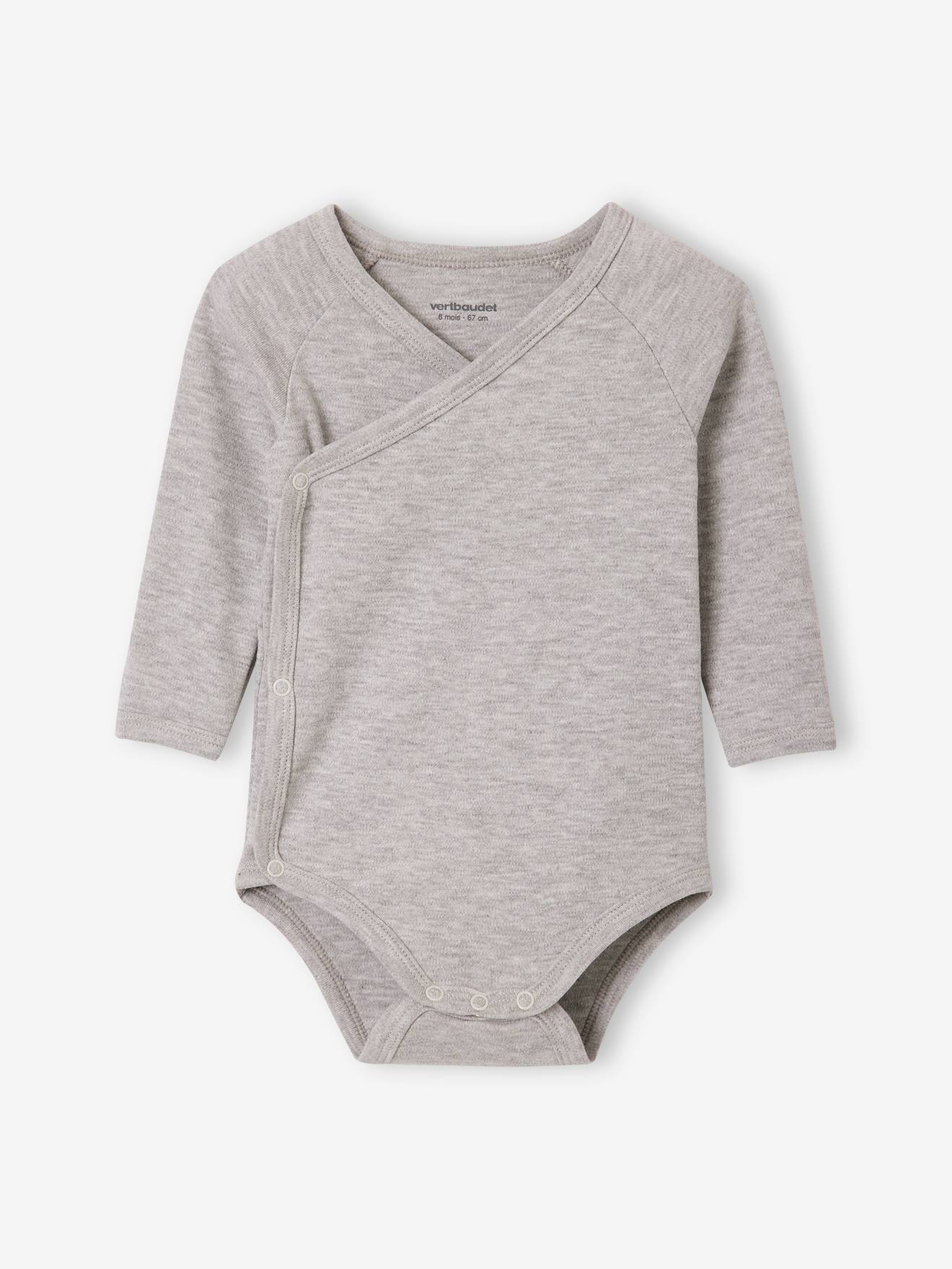 Lot de 5 bodies manches longues bébé ouverture naissance mauve