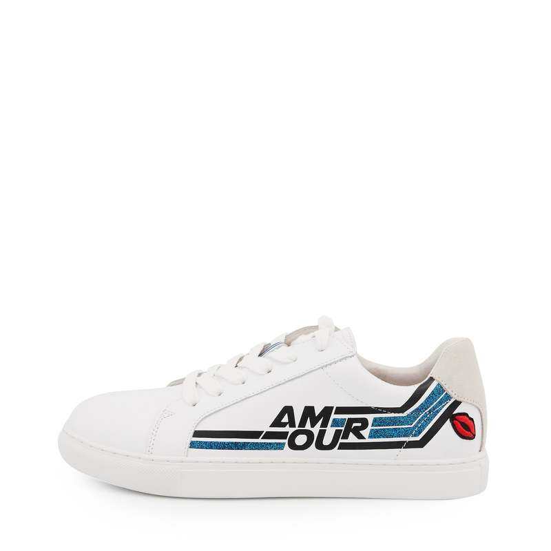 Baskets en cuir Simone retro amour blanc/bleu