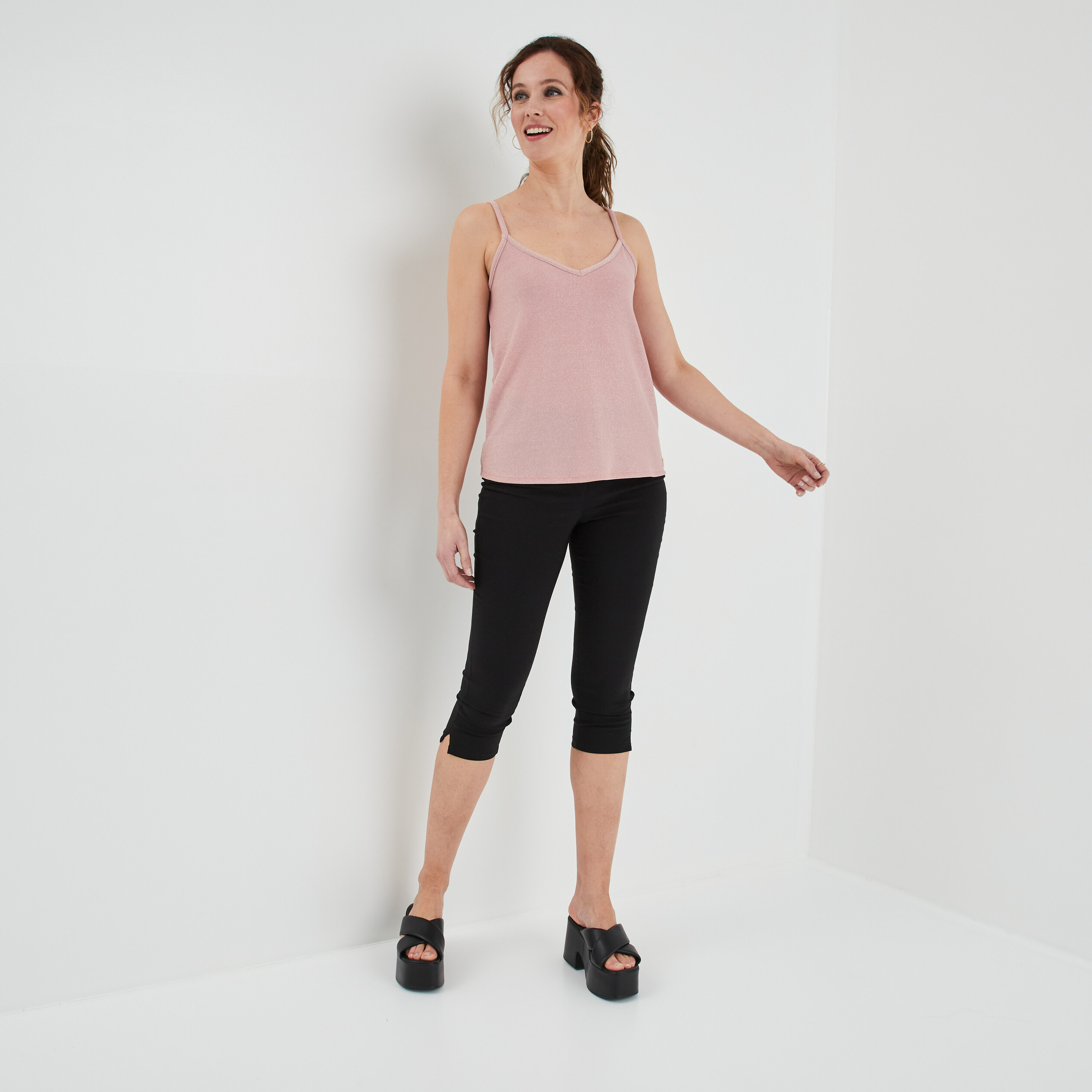 Pantacourt ajusté taille haute noir femme | La Halle