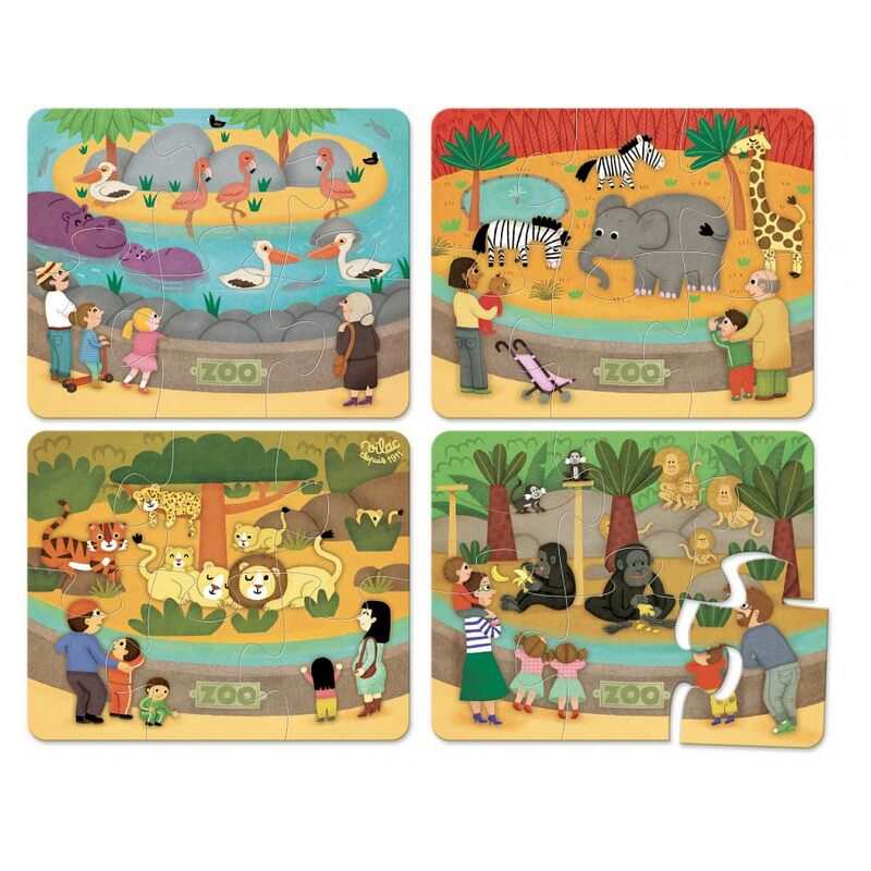 4 puzzles de 6 pièces - Les animaux du zoo