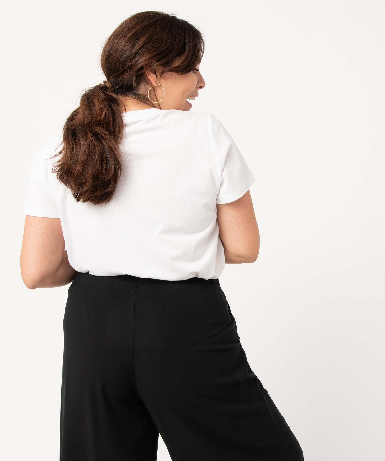 Tee-shirt femme grande taille à manches courtes et poche fa... blanc | GEMO