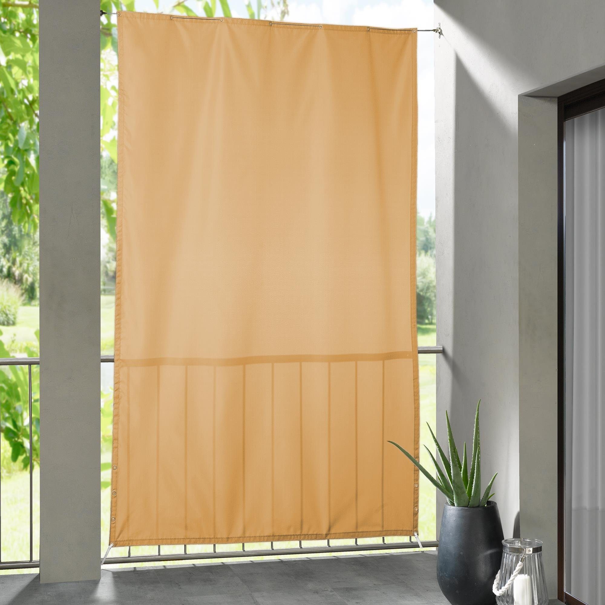 CelinaSun Balkonsichtschutz Seitenmarkise vertikal BASIC PES mit Drahtseil 2,30x1,40m sandbeige
