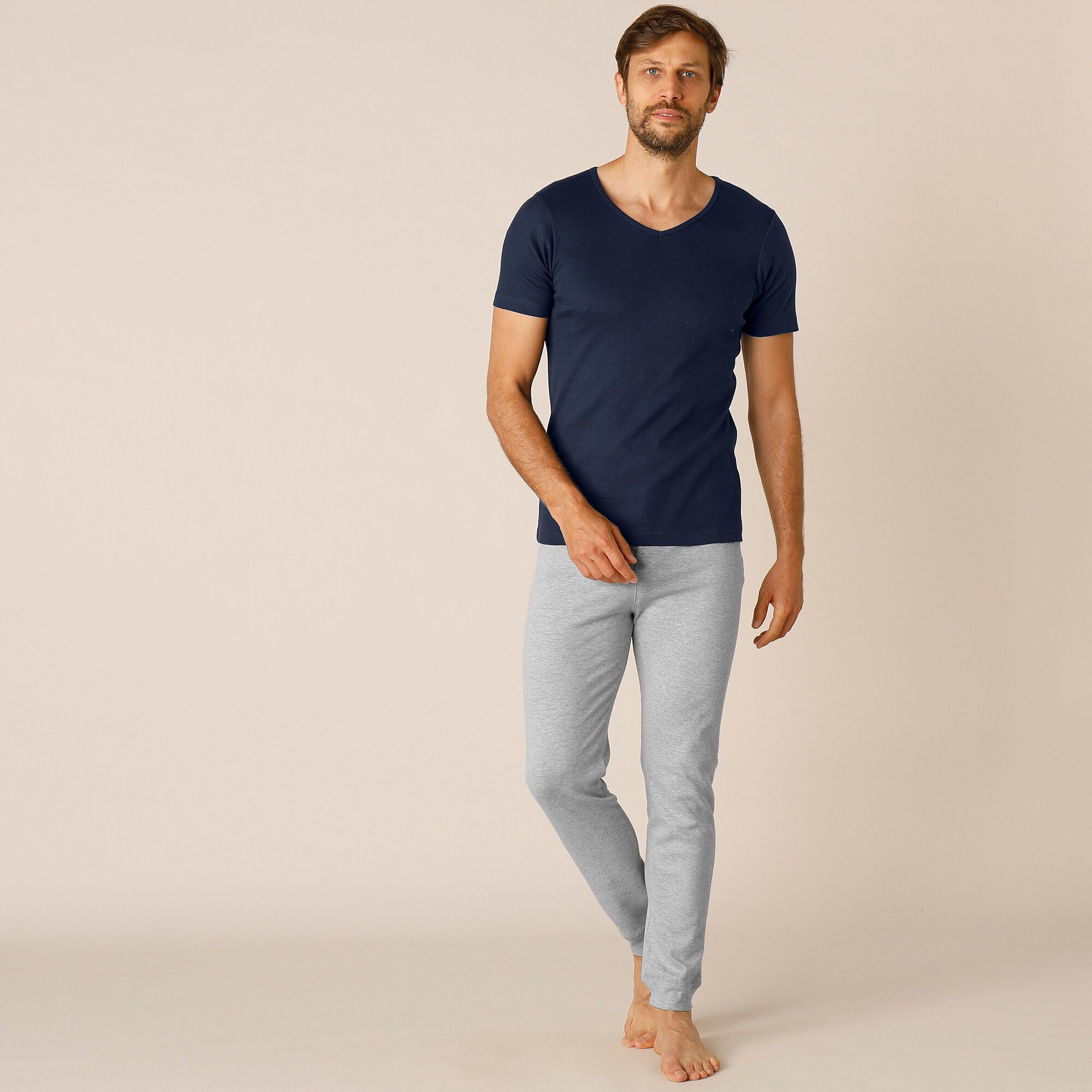 Tee-shirt sous-vêtement homme col V manches courtes coton