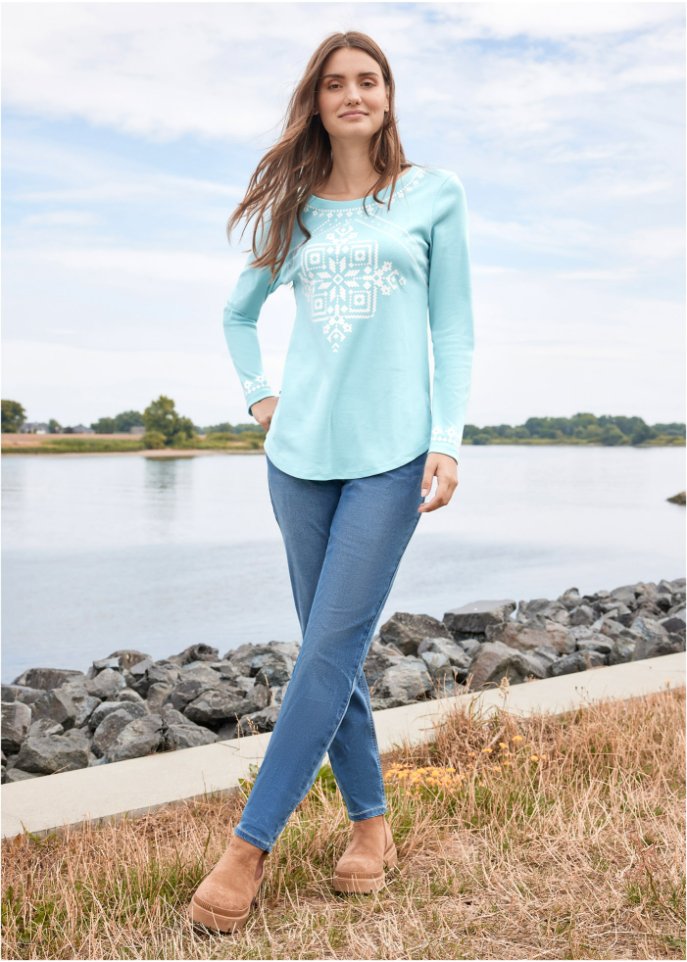 Baumwollripp-Langarmshirt mit Norwegermotiv