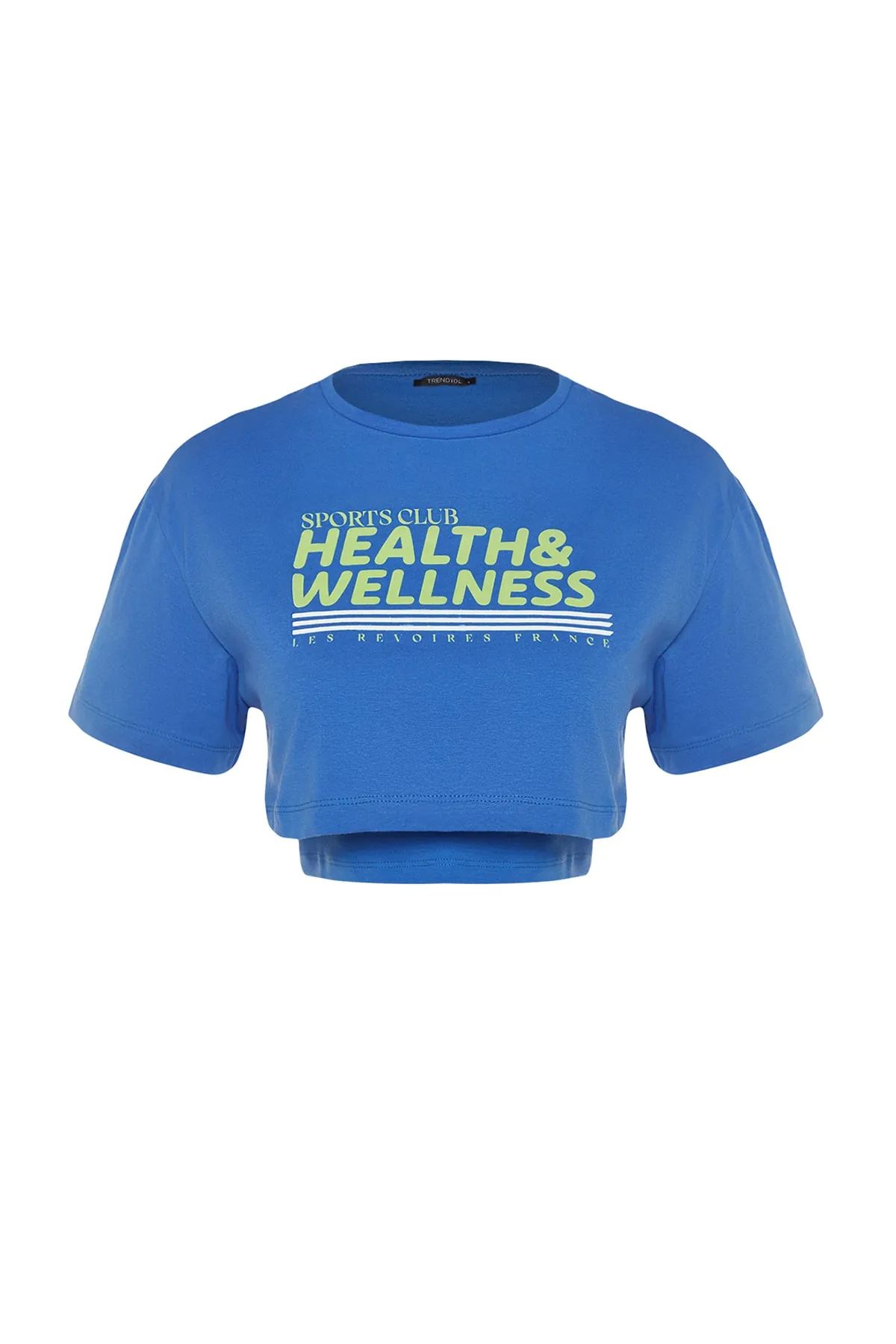 Trendyol Collection  Blaues Crop 2-lagiges gestricktes Sport-T-Shirt THMSS23TS00001
