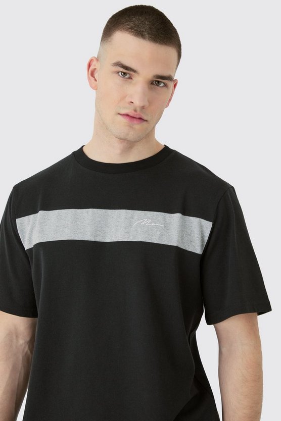 Tall schwarzes Colorblock T-Shirt mit Man-Schriftzug