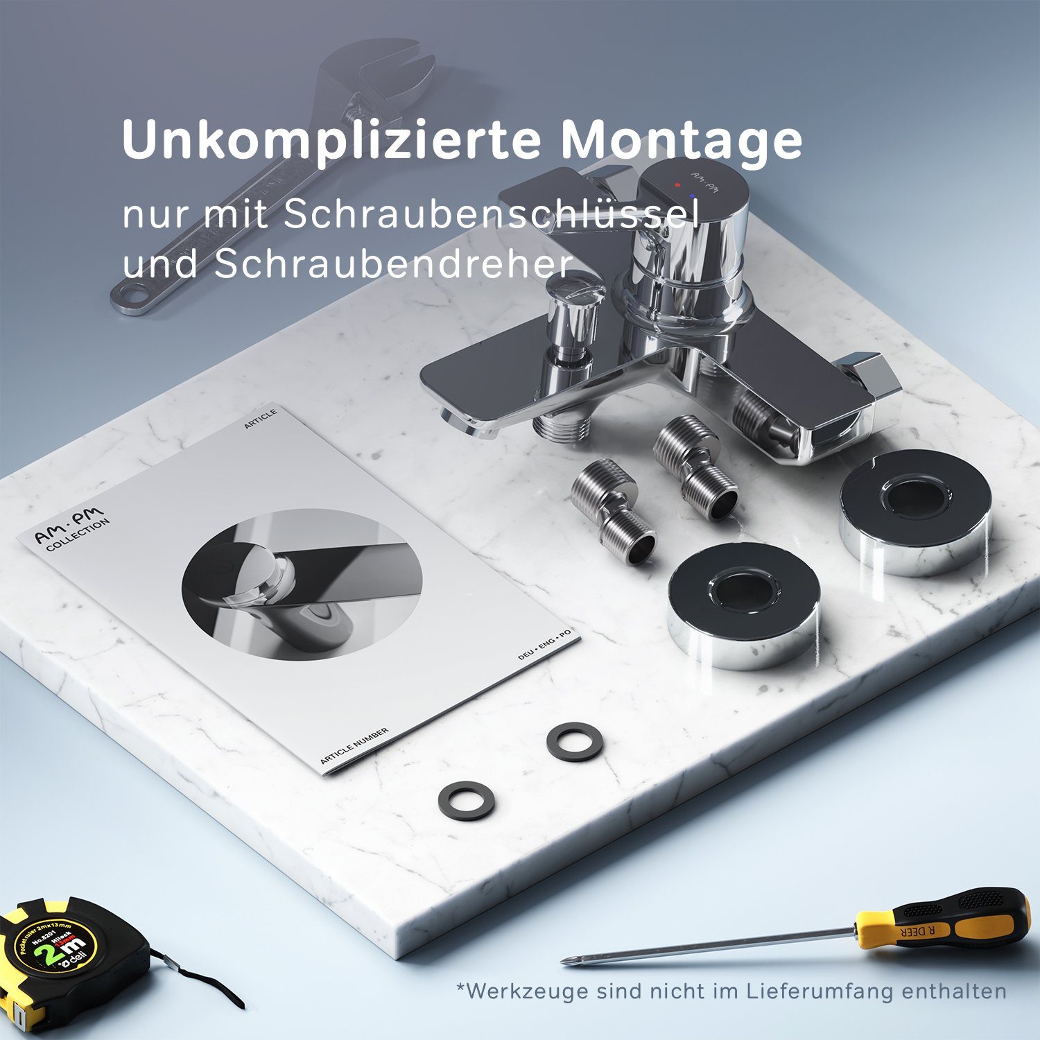 AM.PM Wannenarmatur Badewannenarmatur X-Joy S Bad Armatur, Wasserhahn (Mischbatterie) Keramikkartusche 35mm, Mischbatterie Badewanne, Wasserhahn Bad