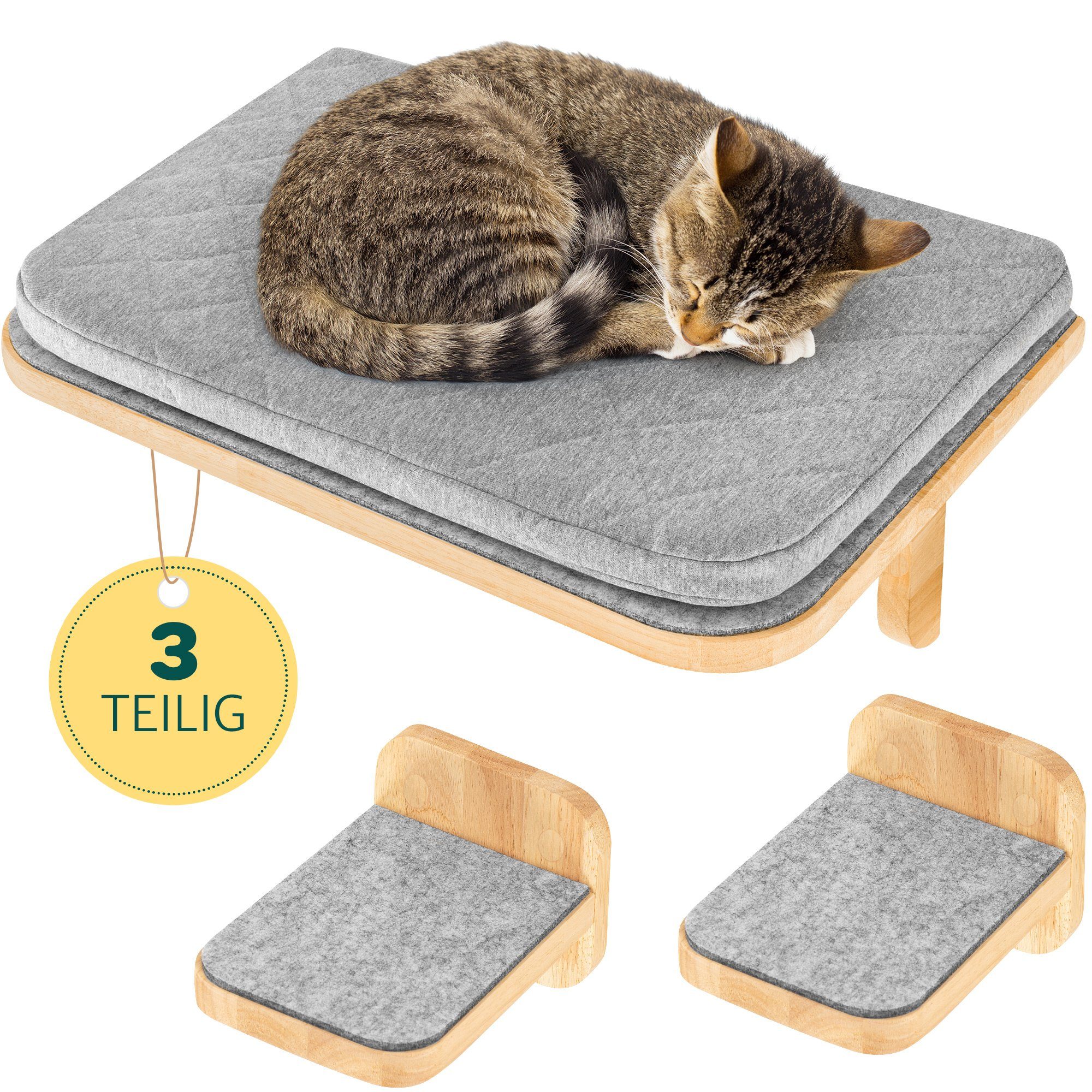 Happypet Katzen-Kletterwand CCLW, inkl. 2 x Katzenstufen Luxus Katzenwand Stabil, Massivholz, bis 45 Kg