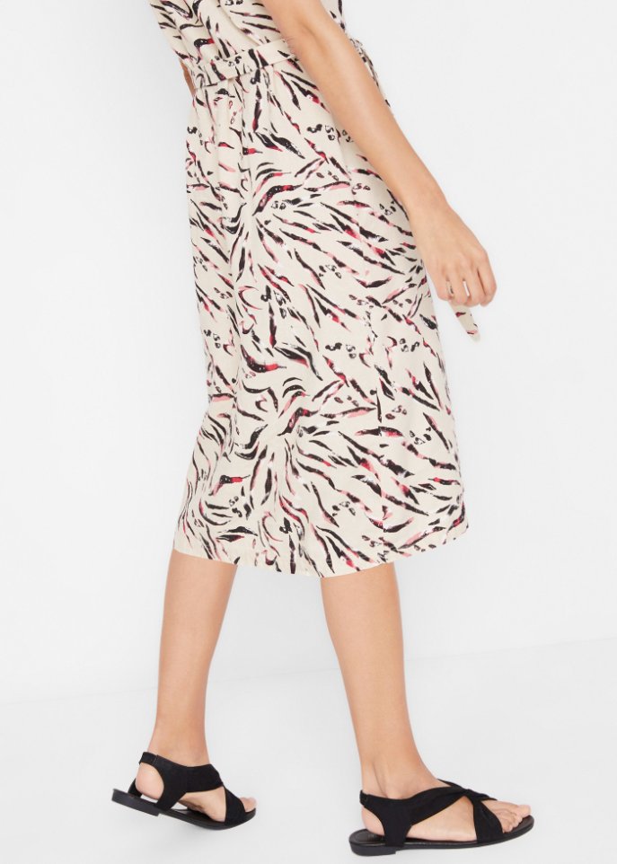 Bedrucktes Kleid mit Leinen