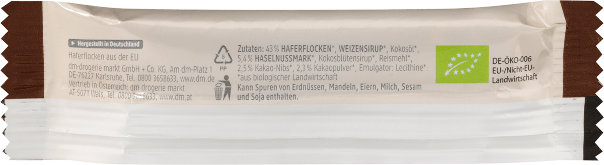 Müsliriegel, Hafer Kakao mit Kakao Nibs, 35 g