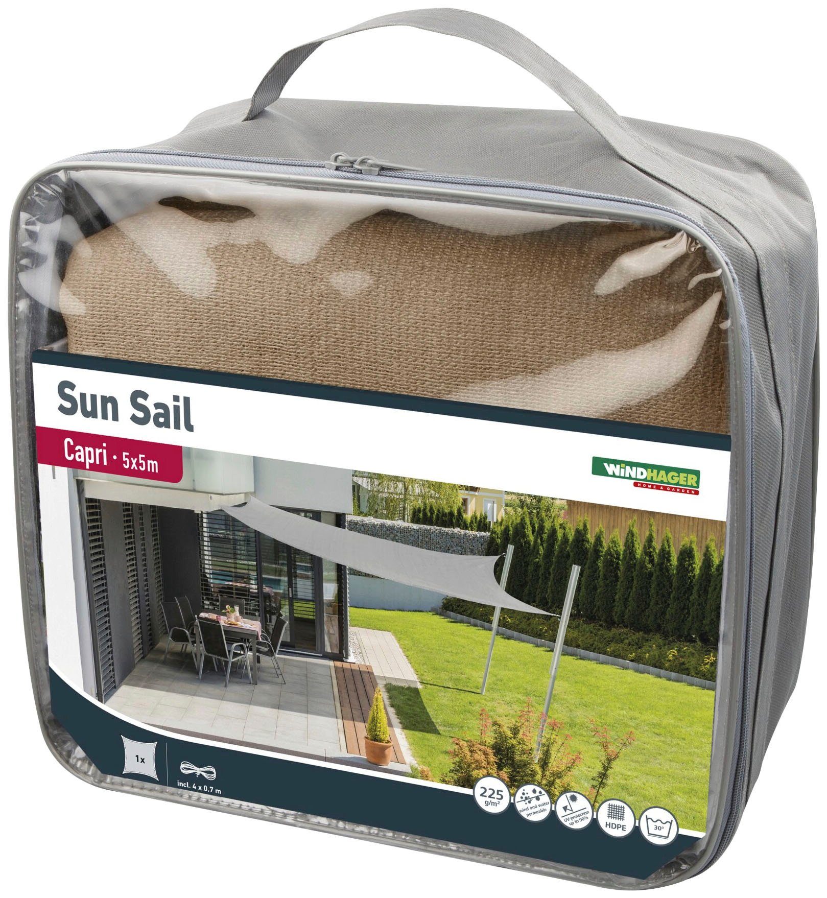 Windhager Sonnensegel Capri Quadrat, 5x5m, schilf