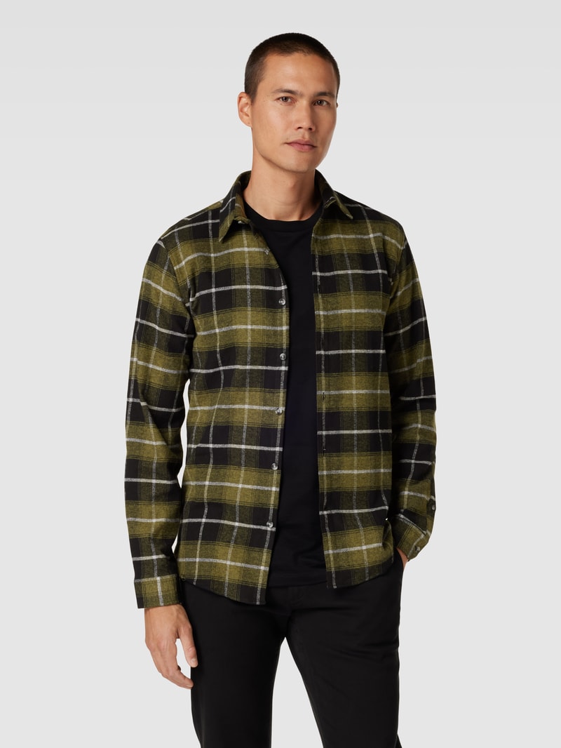 Slim Fit Freizeithemd mit Karomuster in olivgrün