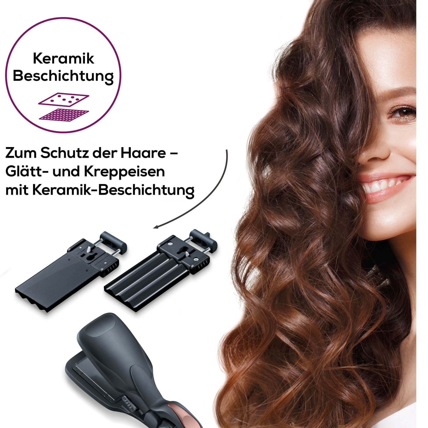Beurer Multifunktionsstyler - HT 60-7-in-1 Haarstyler - Krepp- & Glätteisen, Bürsten- & Spiralaufsatz & 3 Lockenstäbe