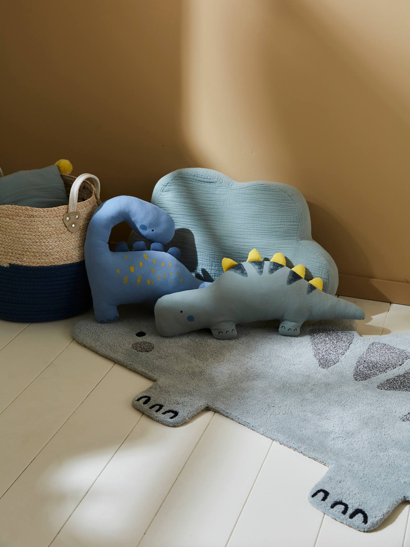 Lot de 2 coussins PETIT DINO bleu / kaki