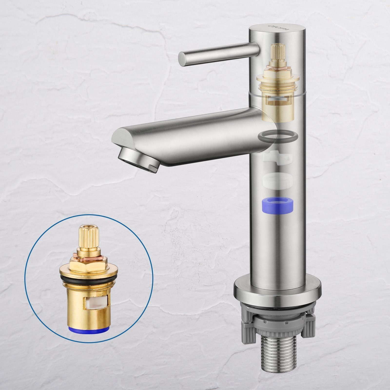CECIPA Waschtischarmatur Waschtischarmatur Edelstahl Wasserhahn für Kaltwasser Bad Armatur