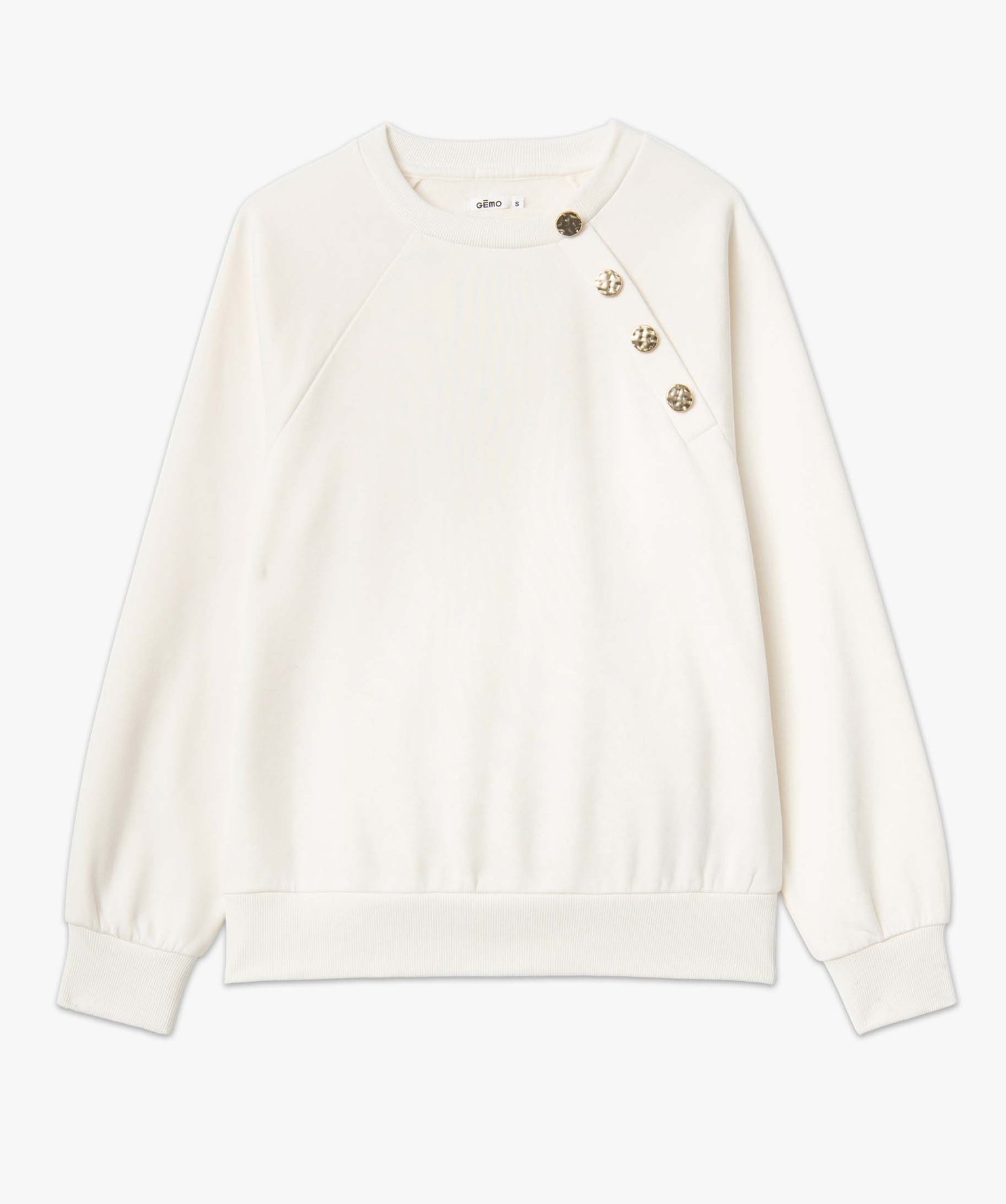 Sweat femme avec manches raglan et boutons fantaisie ecru | GEMO