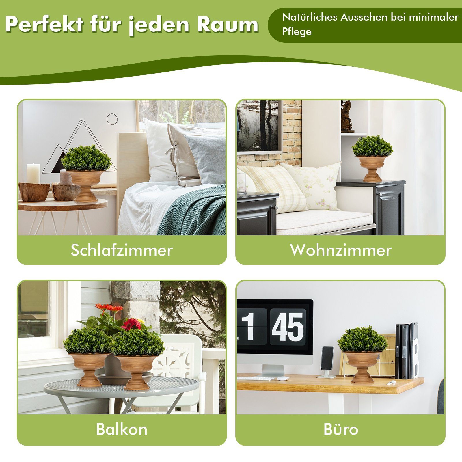 Kunstpflanze, COSTWAY, Höhe 30 cm, 4er Set Mini Künstliche Pflanzen mit Topf