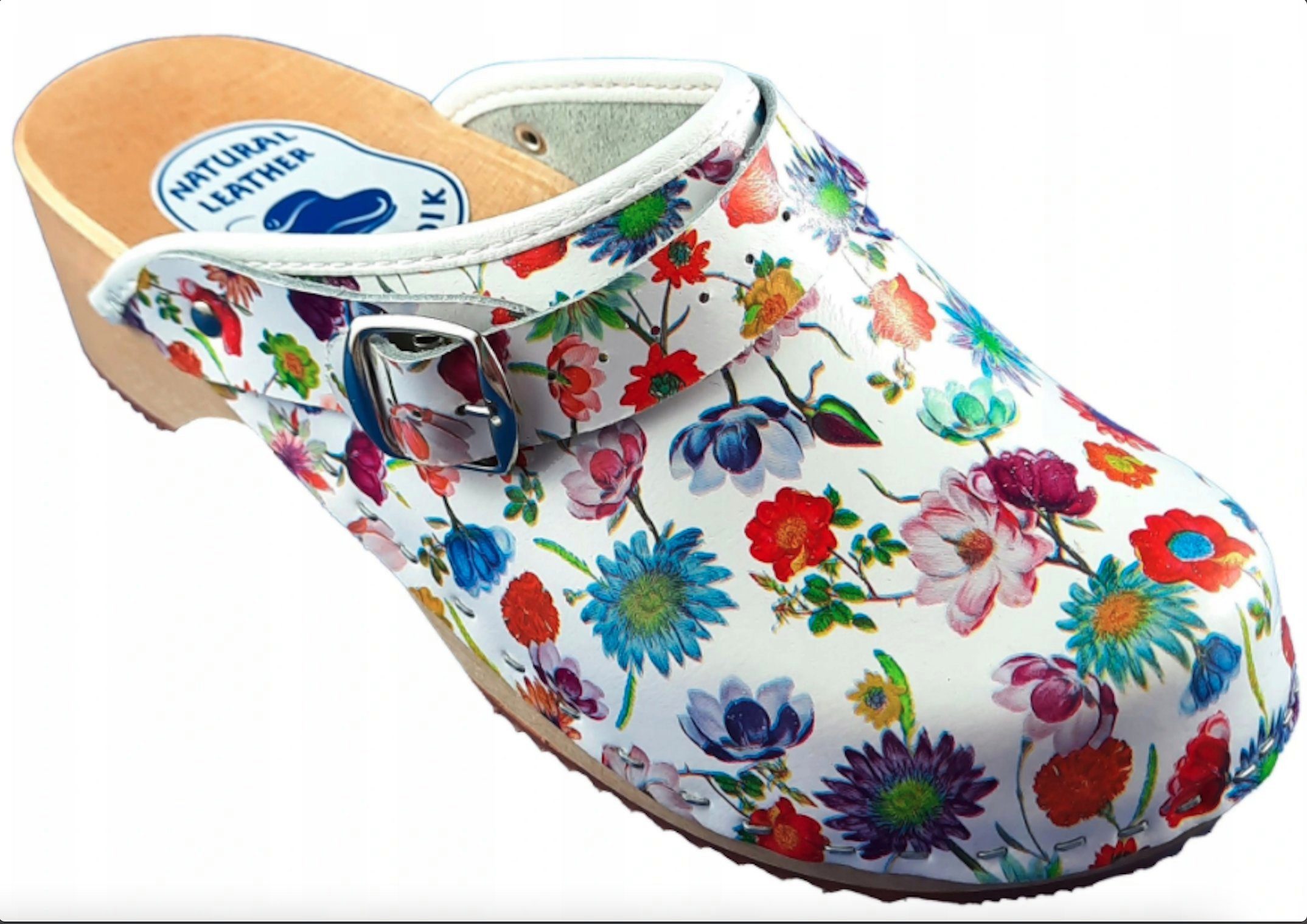 Cloque Damen Leder Holz Clogs Holzschuhe Pantoletten Blumenwiese NEU 35-41 Clog Outdoor & Garten
