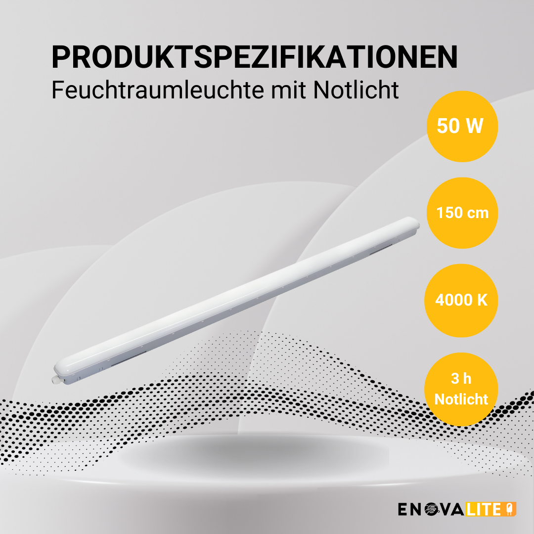 ENOVALITE LED Feuchtraumleuchte PRO, Notlicht, 150 cm
