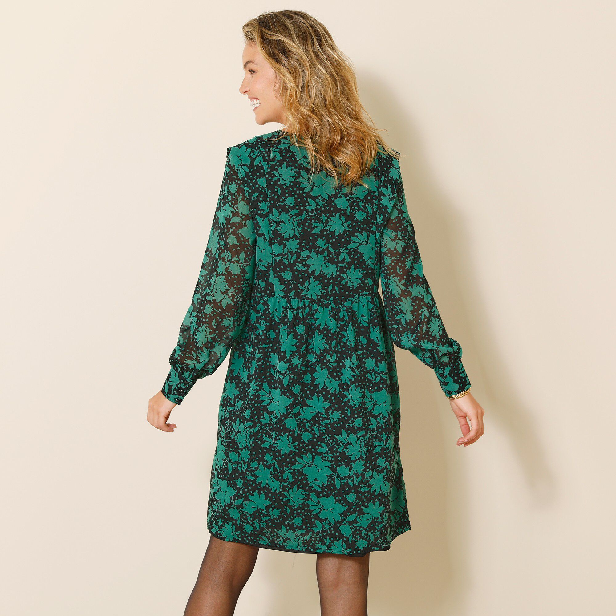 Robe voile Georgette imprimé végétal stylisé