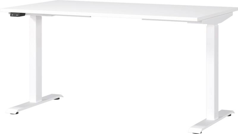 GERMANIA Sitz-Stehschreibtisch Metall, Spanplatte Weiß T-Fuß 1.400 x 800 x 1.200 mm