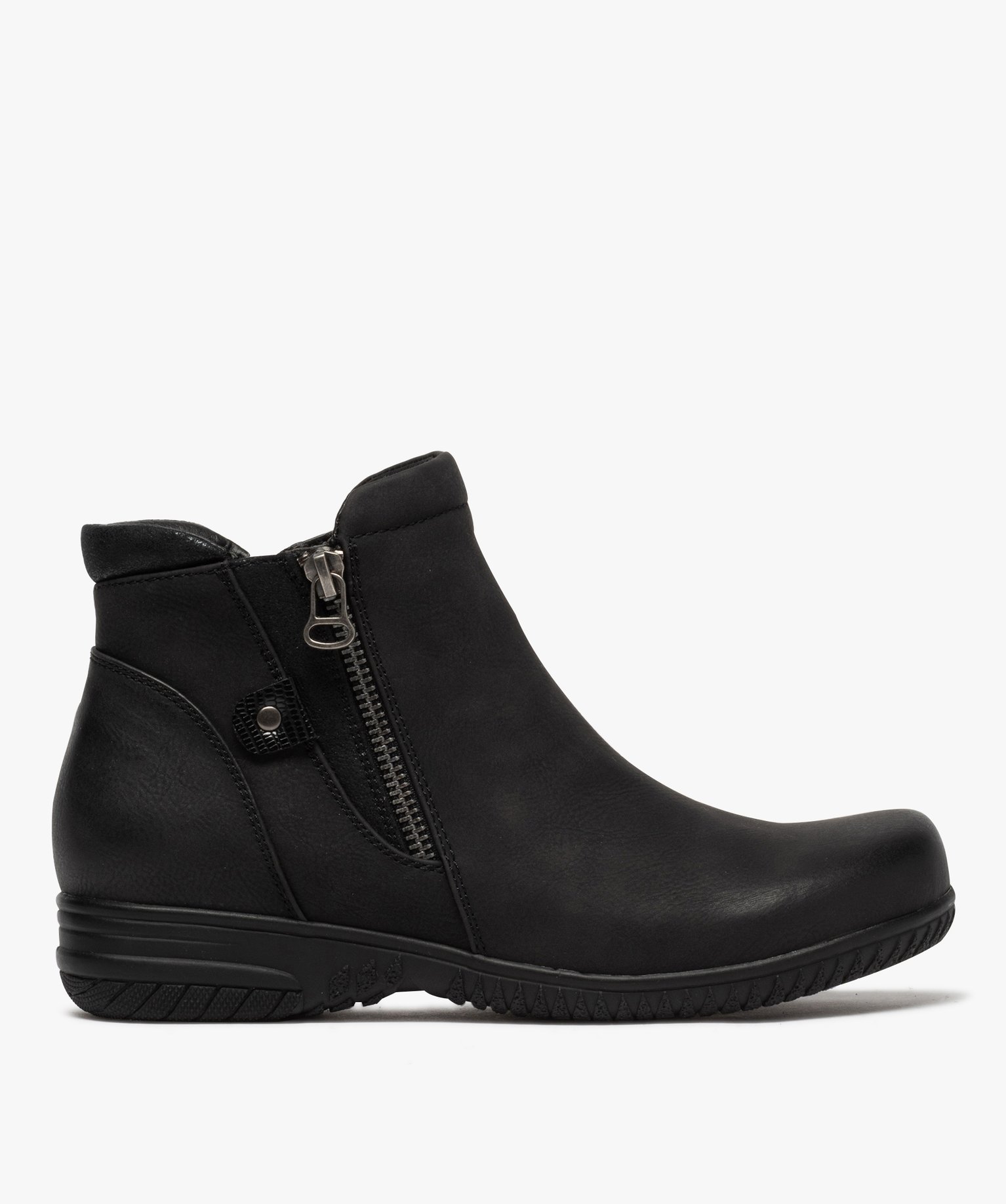 Boots femme unies à talon plat bout rond et zip fantaisie | GEMO