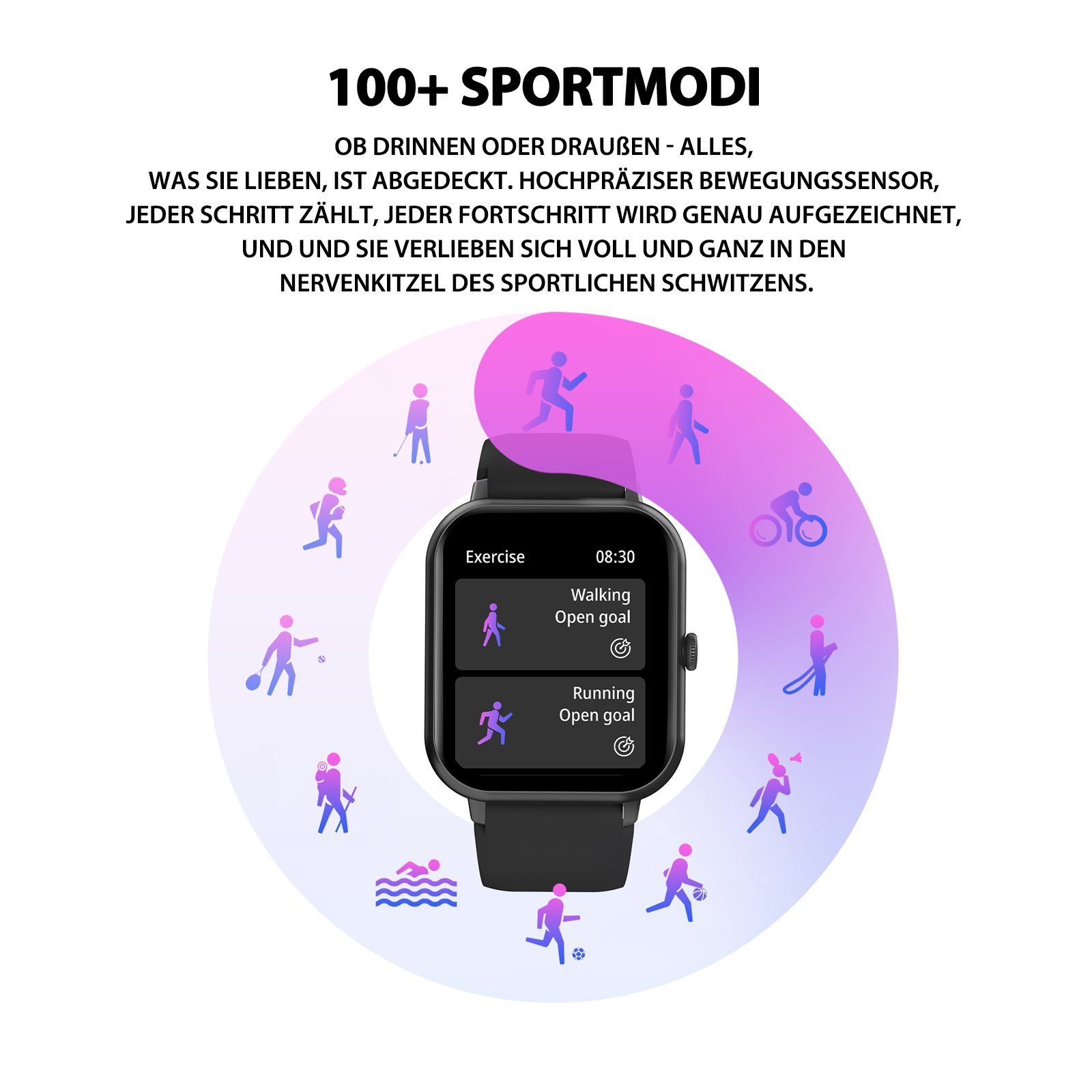 Yuede Smartwatch, Fitness Tracker uhr mit Anruffunktion für Damen und Herren Smartwatch (Quadratischer 1,85''-Voll-Touch-Farbdisplay Zoll Zoll) Gesundheits-Smartwatch mit Blutsauerstoff, Blutdruckmessung, Herzfrequenz, Schlafqualität, Schrittzähler,