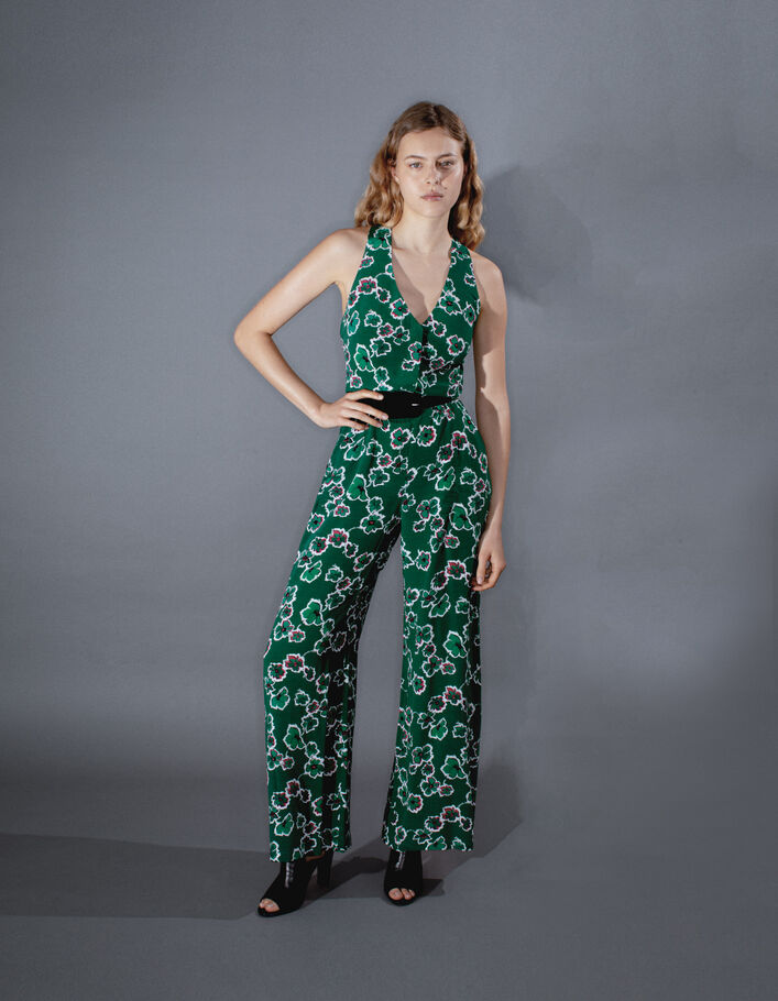 Combinaison pantalon verte imprimé maxi fleurs Femme