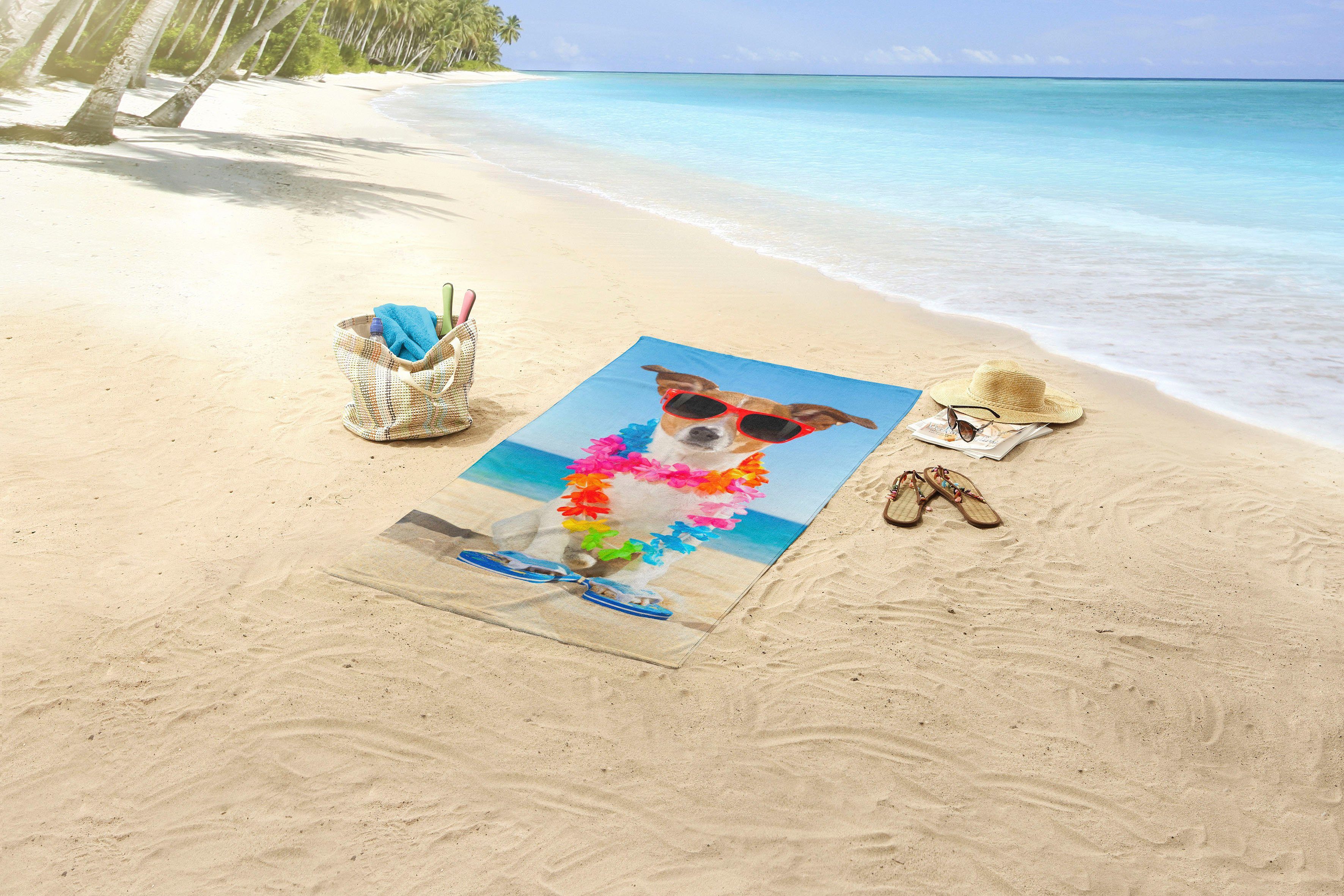good morning Strandtuch Buddy, Microfaser (1-St), mit Hund & Sonnenbrille