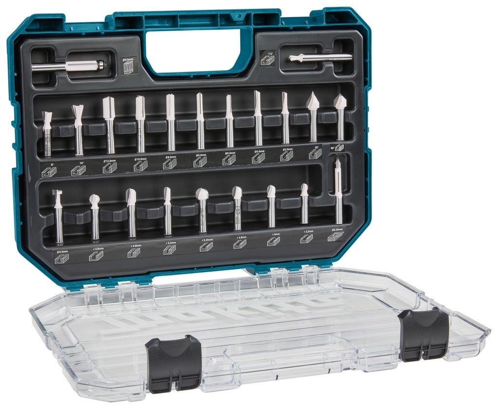 Set de freze Makita Accessories D-74784, 8 mm, 22 de piese în cutie de plastic