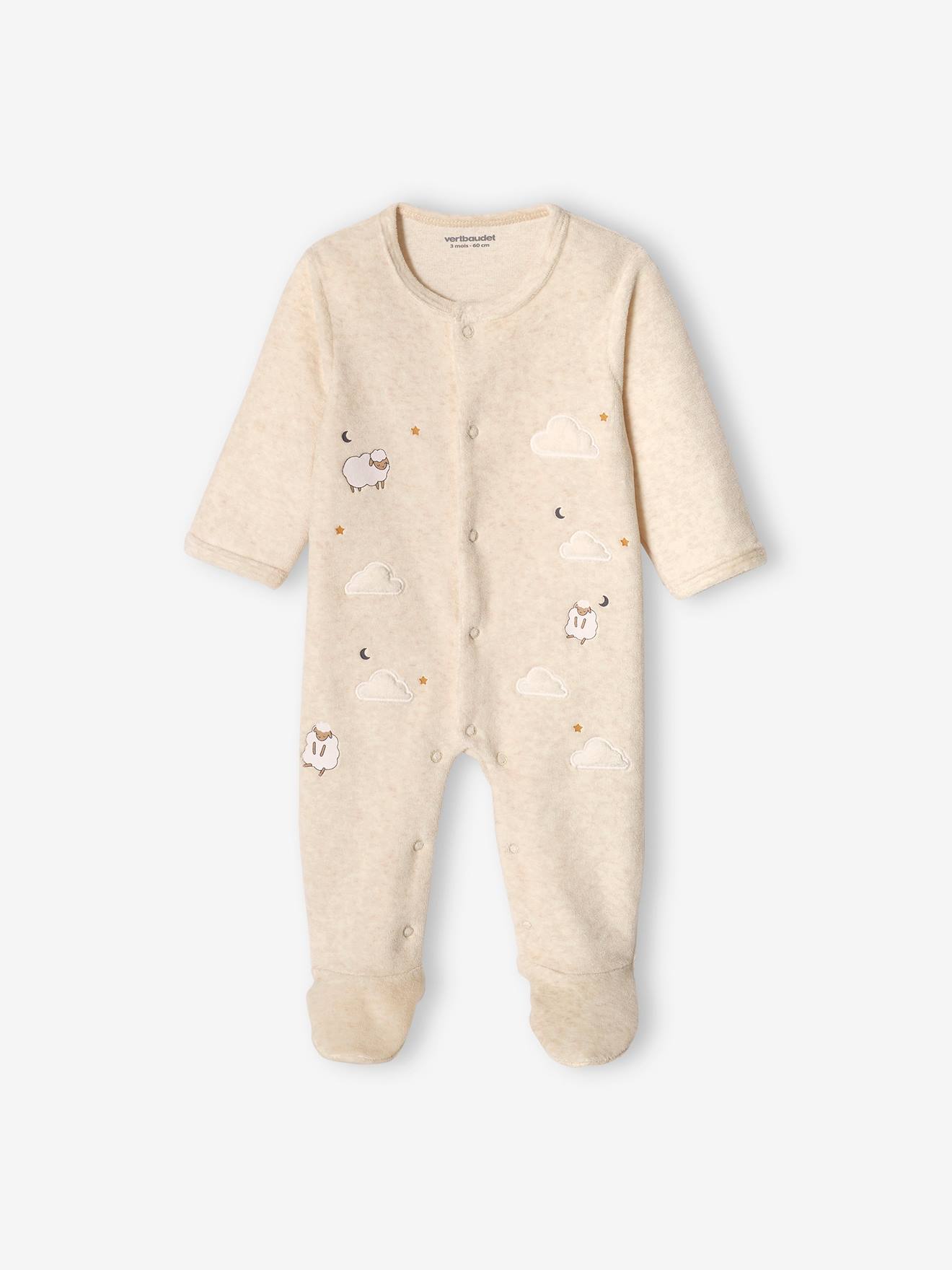 Dors-bien en velours bébé ouverture devant beige chiné