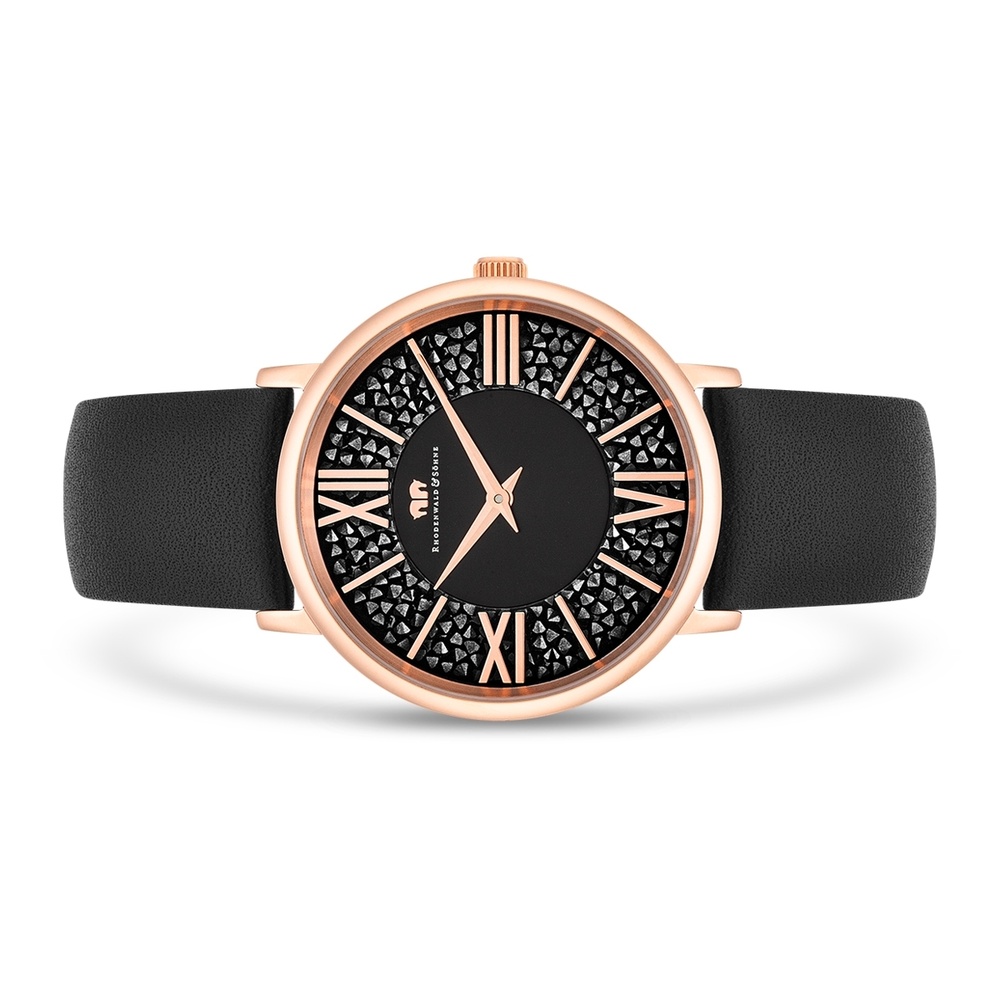 Rhodenwald & Söhne Montre à quartz Pamina en Or rose Cuir véritable en Noir Montre