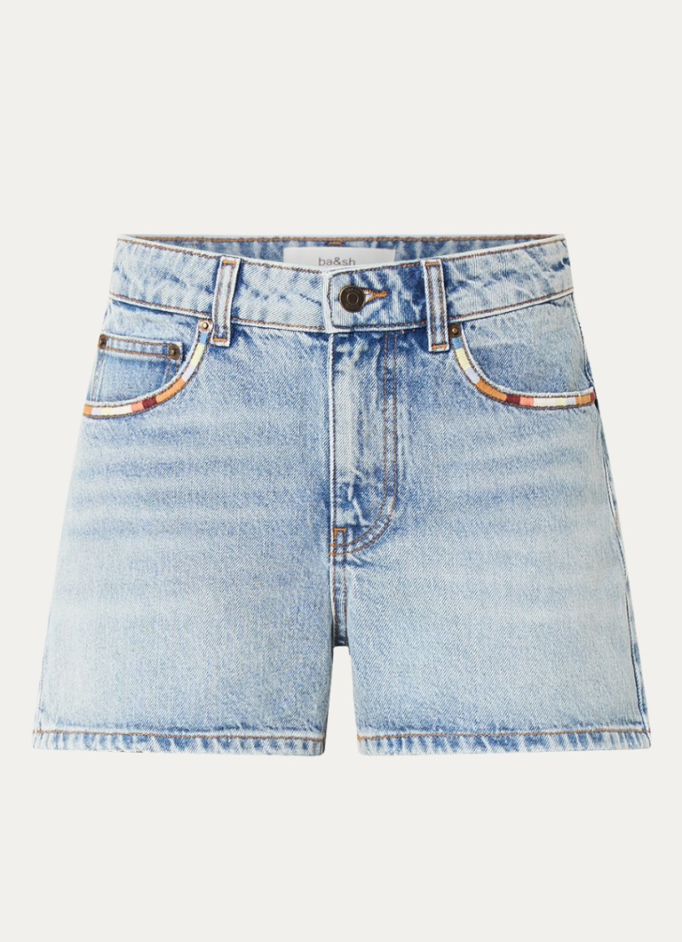 Pantaloni scurți din denim Fegor de la ba&sh, cu talie înaltă, croială lejeră și broderie.