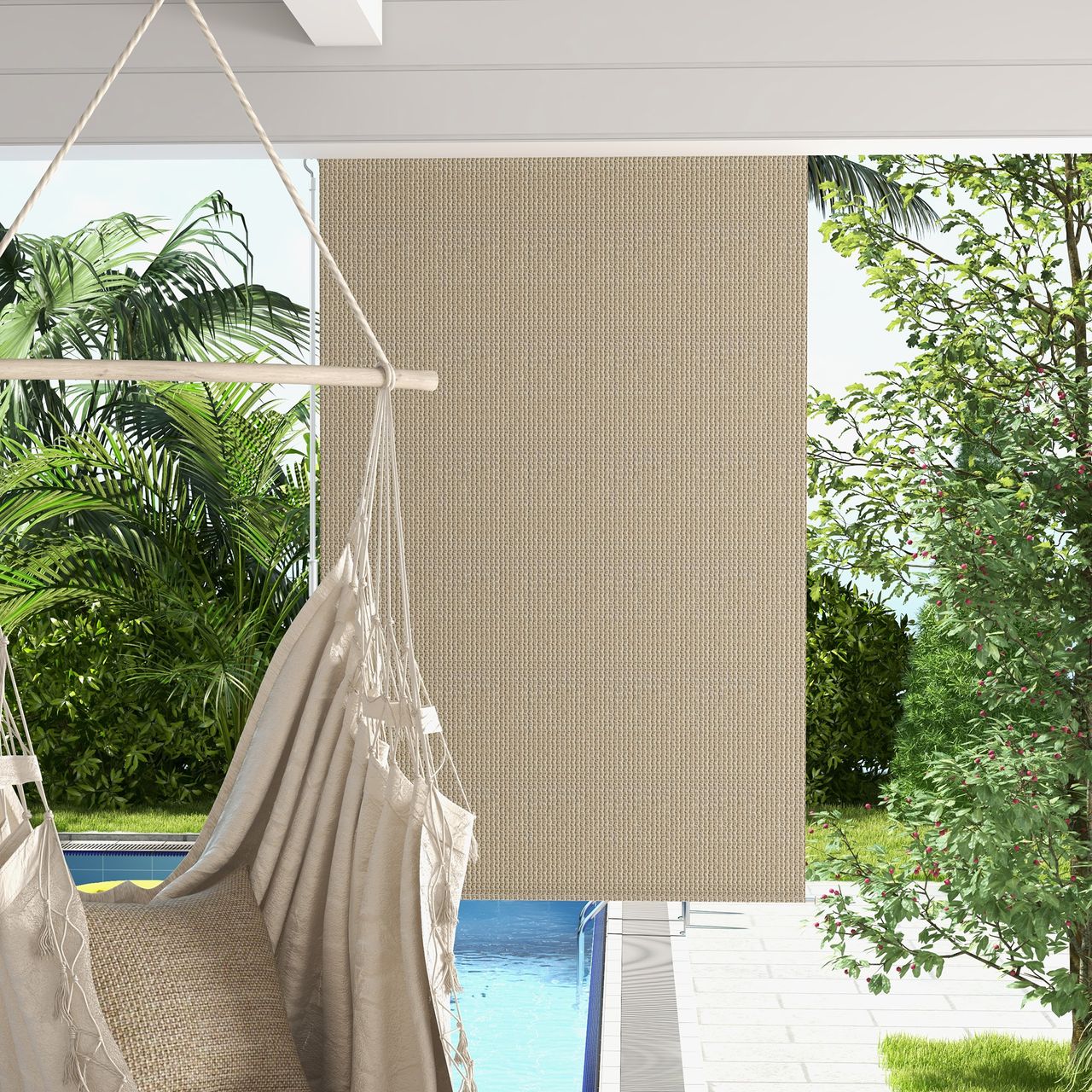 Outsunny Senkrechtmarkise Balkonrollo, 120x185cm Außenrollo für Pavillon, Beige
