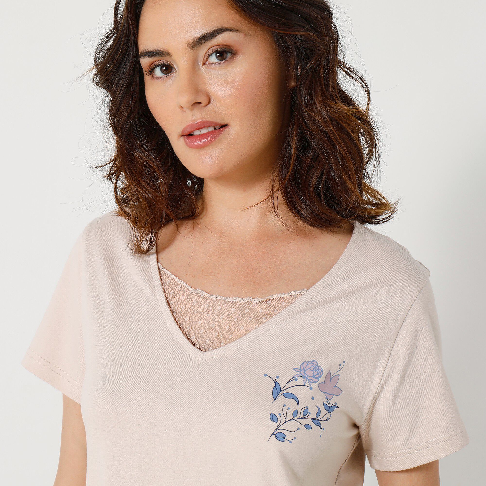 T- shirt pyjama manches courtes motif floral imprimé