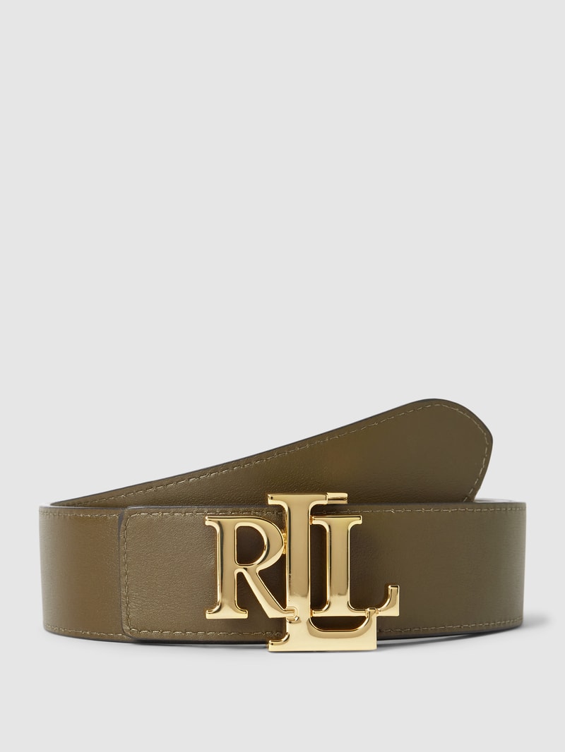 Ledergürtel mit Pinschließe in metallic Modell 'REV' in olivgrün