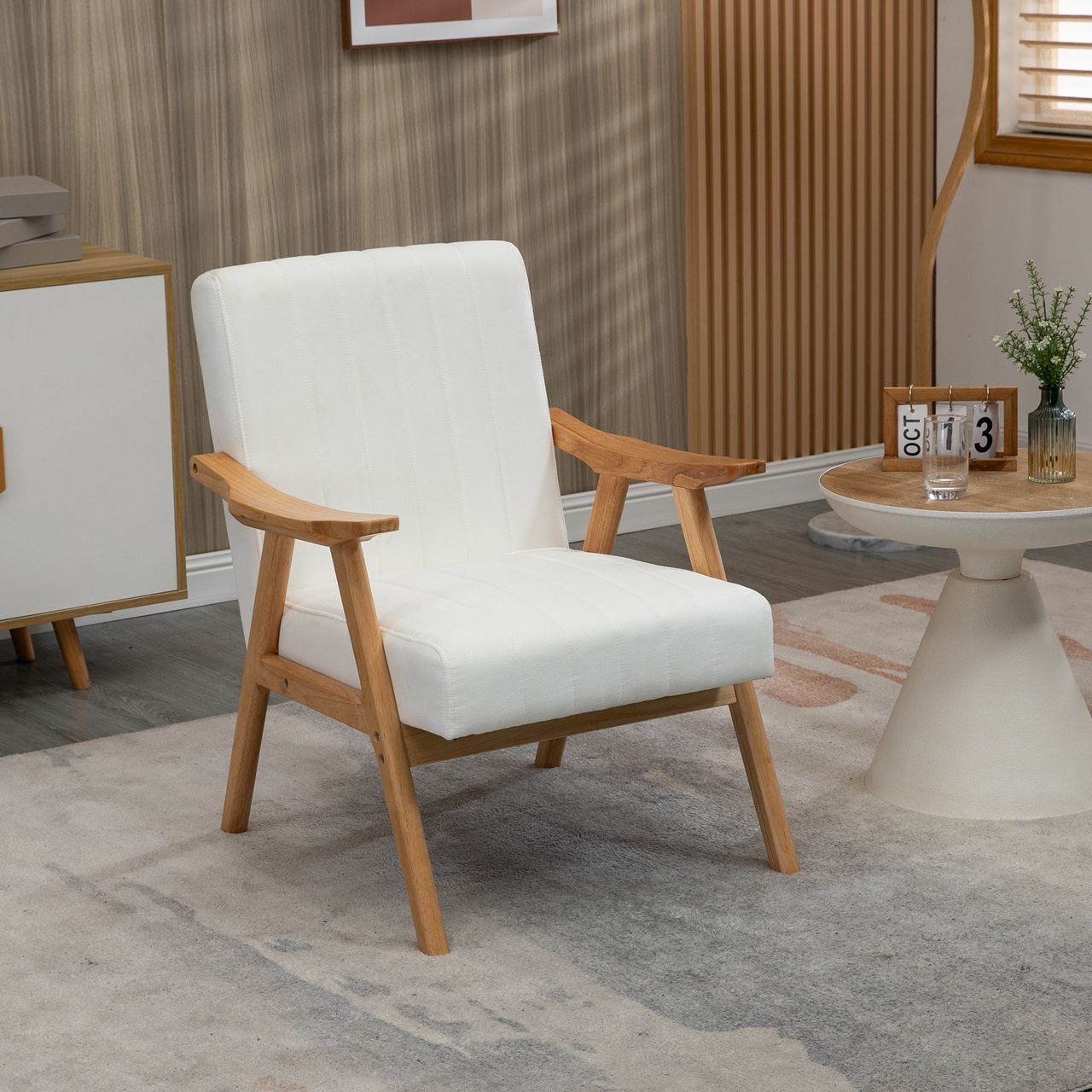HOMCOM Polstersessel Wohnzimmersessel mit Armlehnen Naturholz Farbe: Creme