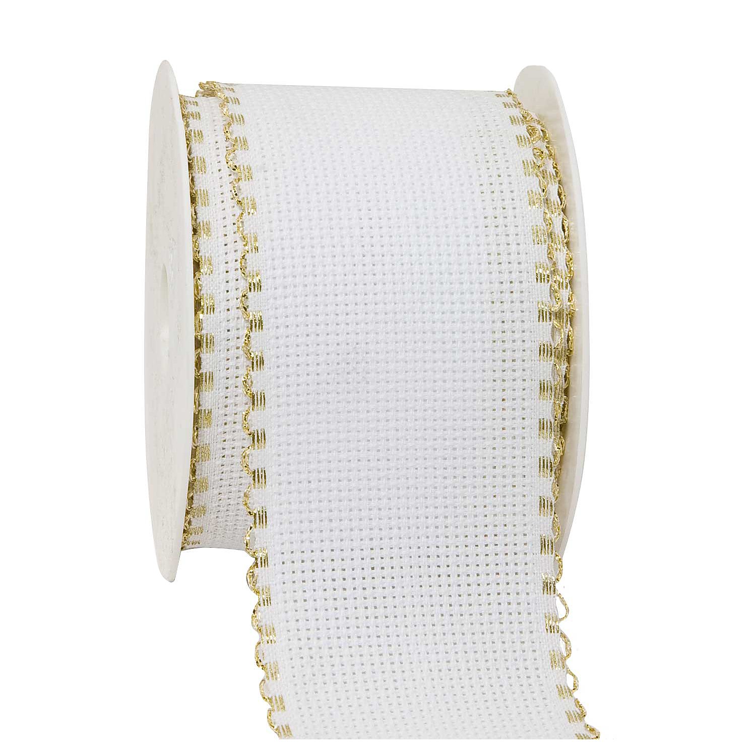 Aida-Stickband, weiß/gold, Breite: 5 cm, 5-m Rolle