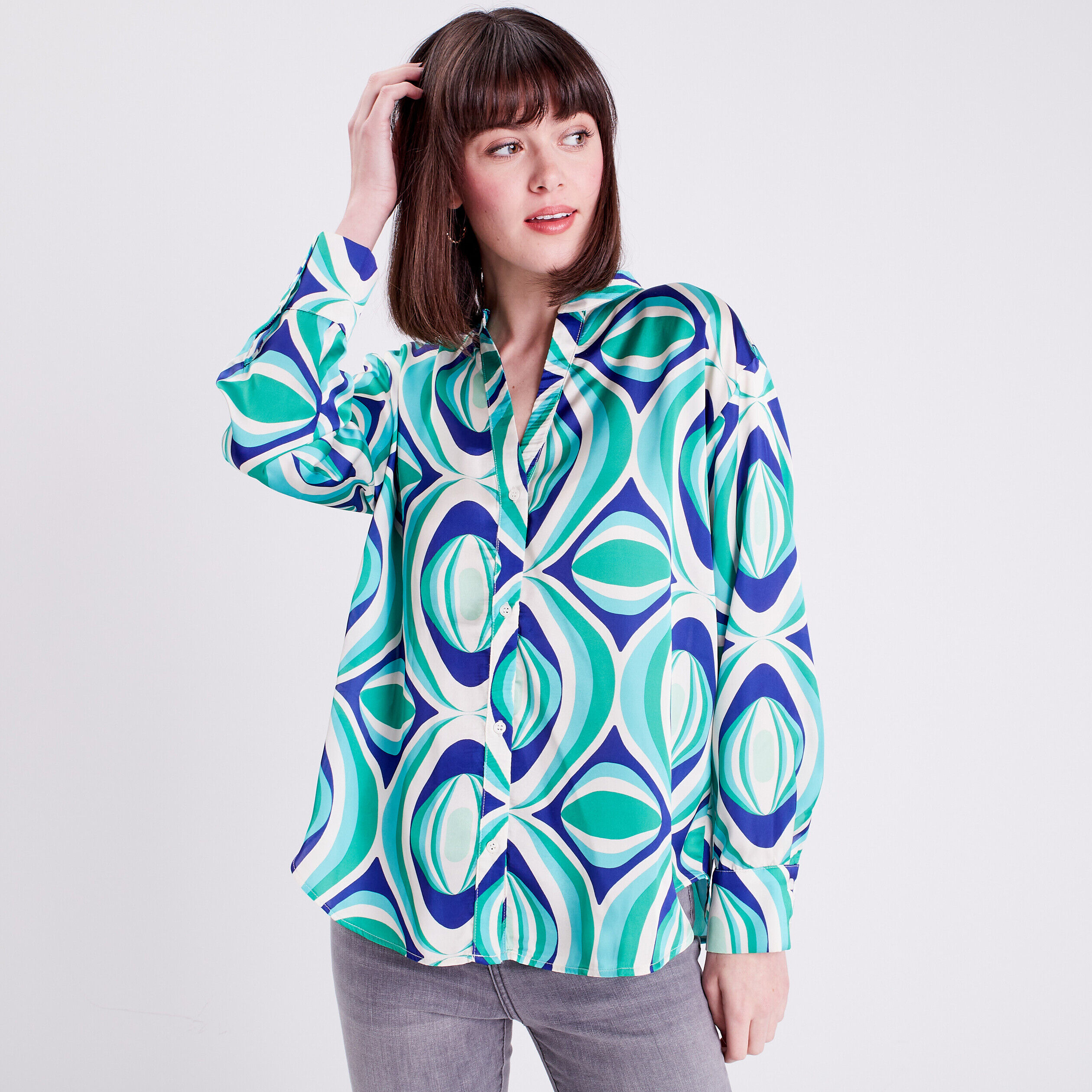 Chemise manches longues vert femme | Cache Cache